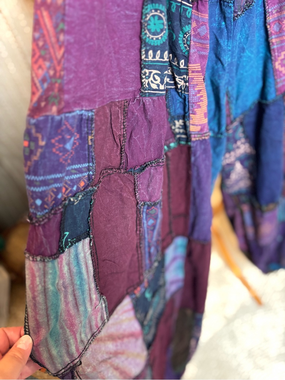 Bohemian Patchwork Purple & Blue Maxi Skirt